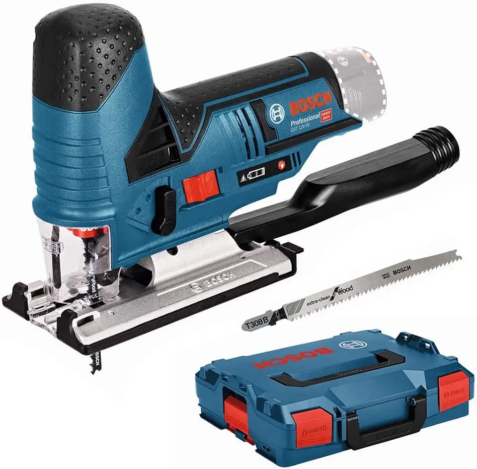 Bosch Professional 12V System Akku Stichsäge GST 12V-70 (Schnitttiefe in Holz: 70mm, inkl. 2x Sägeblatt, Gleitschuh, Spanreißschutz, L-BOXX, ohne Akku/ Ladegerät)
