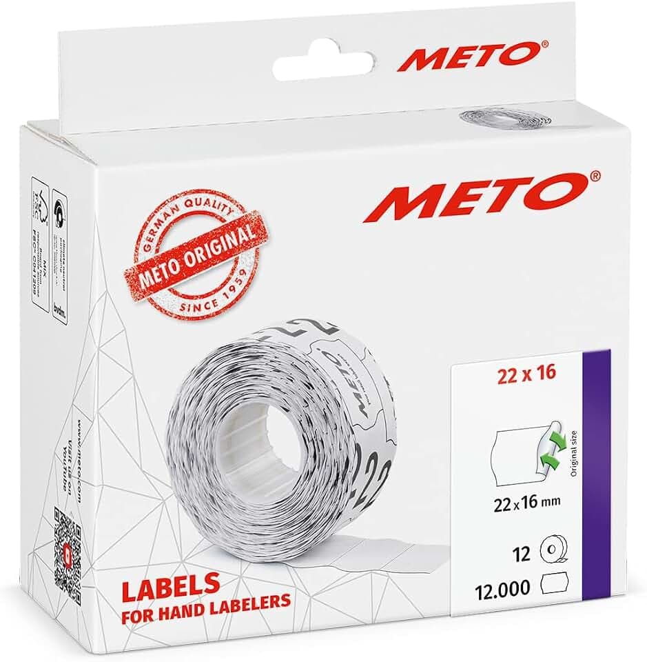 METO Preisauszeichner Etiketten 22 x 16 mm, weiß, ablösbar, 12.000 Stück