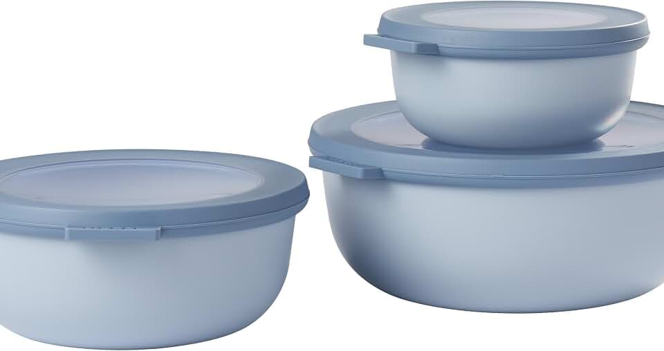 Mepal Multischale Cirqula Round 3-teiliges Set - Mikrowellen Geschir - Geignet als Aufbewahrungsbox, Kuhlschrank, Gefrierschrank & Mikrowellengeschirr - 350 ml, 750 ml & 1250 ml - Nordic blue