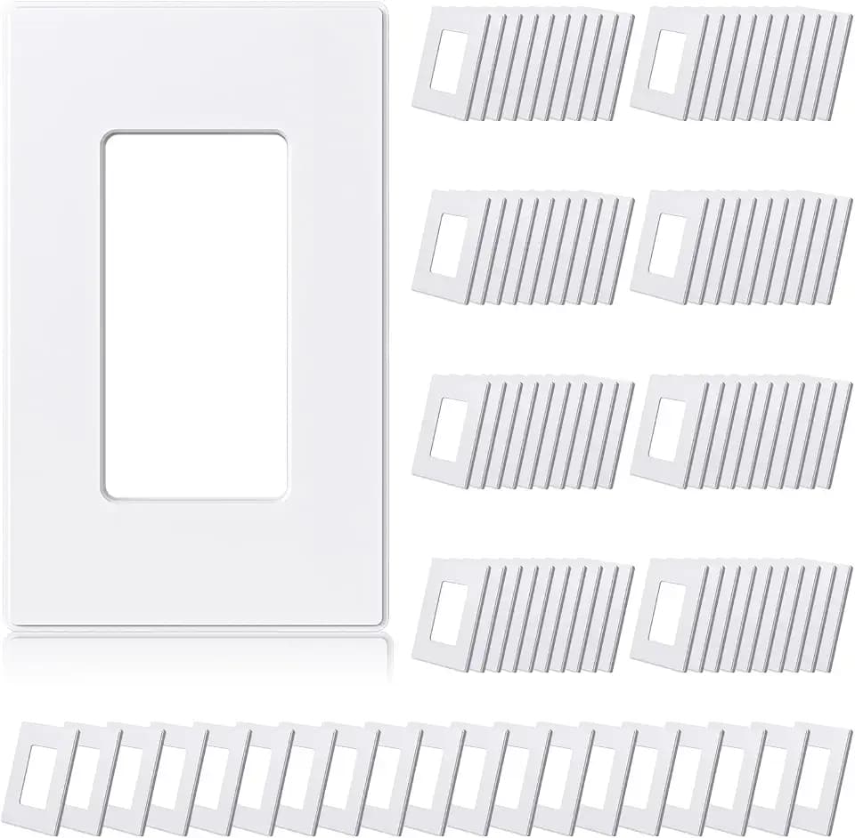 ELEGRP Matte White 1-Gang Screwless Decorative Wall Plates, Standard Size Unbreakable Thermoplastic Faceplate Cover for Decorator Receptacle Outlet Switch, UL Listed (100 Pack)