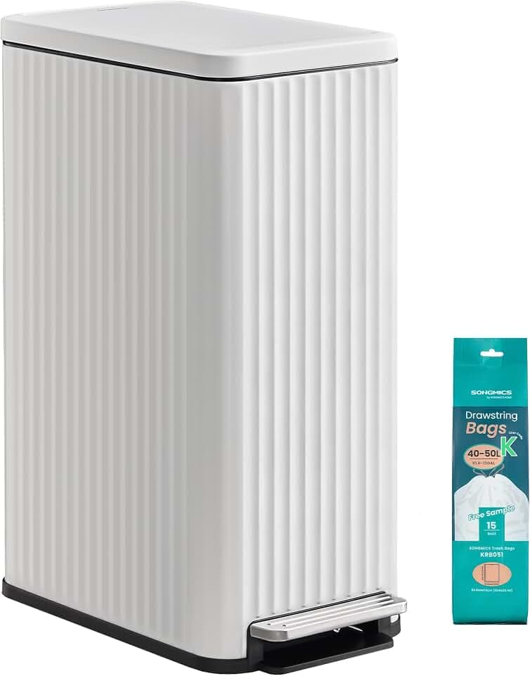 SONGMICS Trash Can, 13 Gallon (50 L) Slim, Stainless Steel, with Lid, Pedal