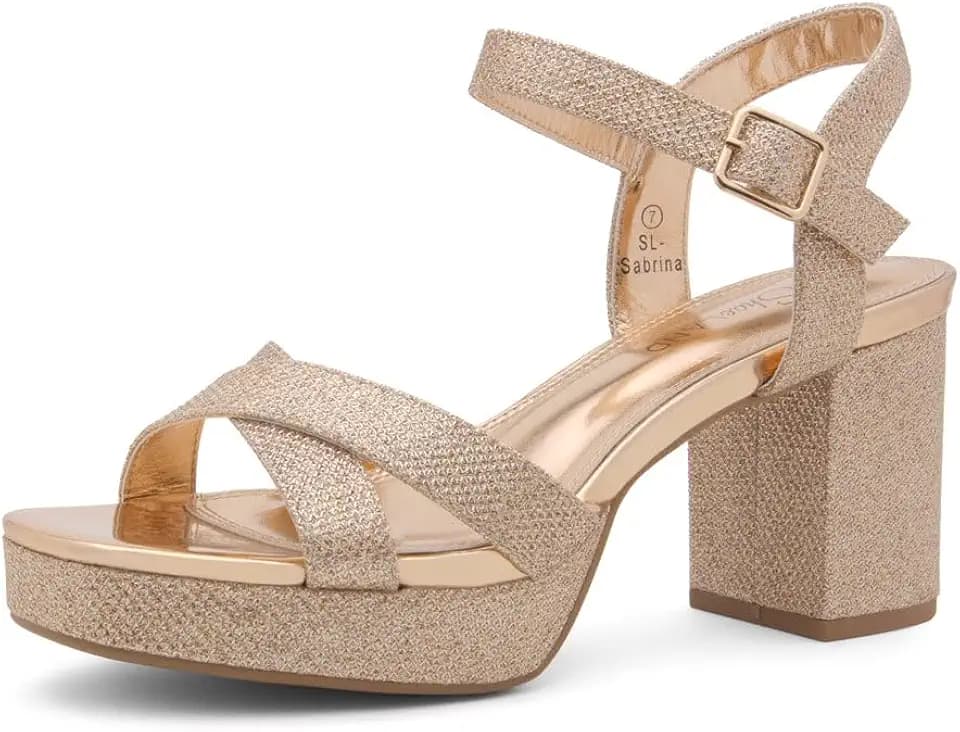 Shoe Land Platform Heels for Women – 3 Inch Chunky Block Heeled Sandals, Square Open Toe, Ankle Strap Dressy Strappy High Heels for Wedding, Party & Evening Events