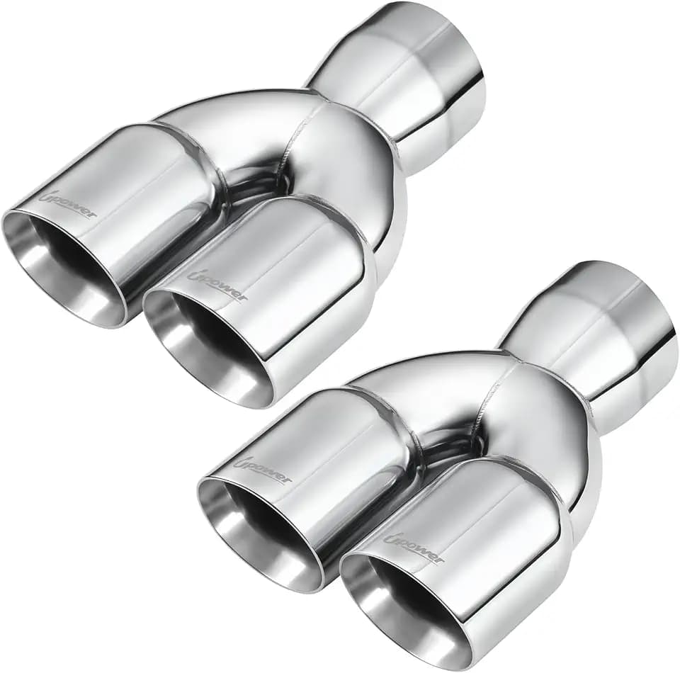 Upower 3" Dual Exhaust Tip, 3" Inlet 3" outlet 9.5" Long Universal 3 Inch Y Tail Pipe Double Wall Polished Stainless Steel Tailpipe Tip 2 pack