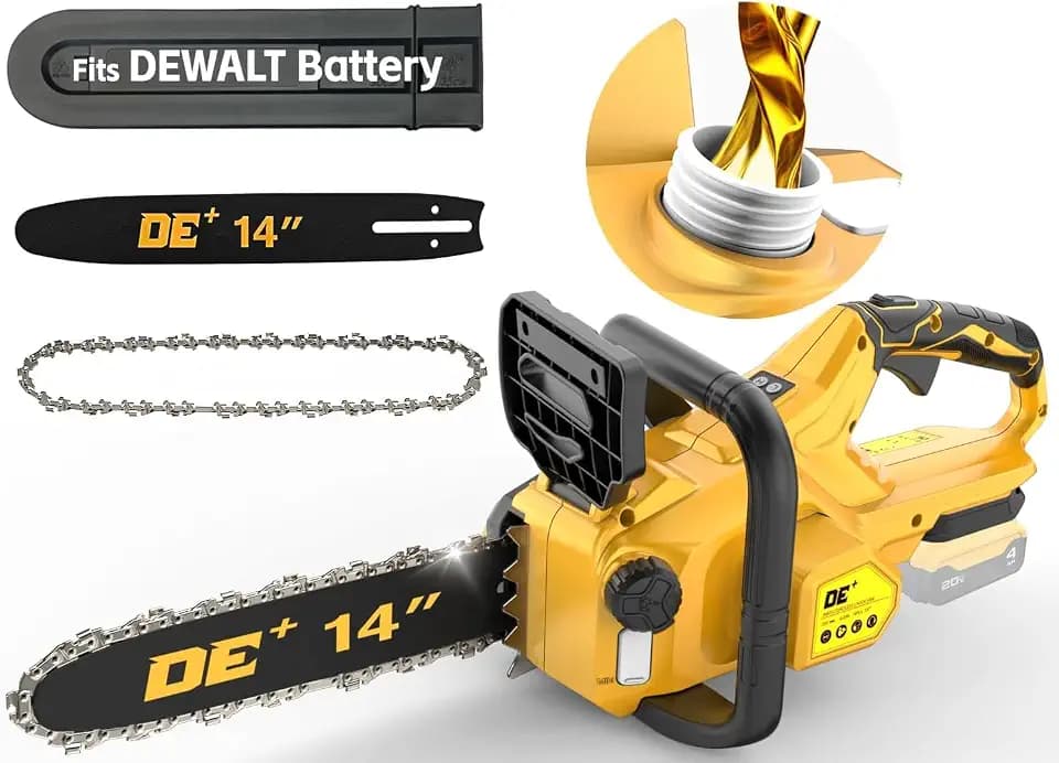 14 Inch Brushless Electric Chainsaw Cordless for Dewalt 20V Battery, Mini Chain Saw with Auto Oiler, Low Kickback, Battery Powered Chainsaw for Tree Trimming, Storm Clean-Up, Firewood Cutting, Pruning