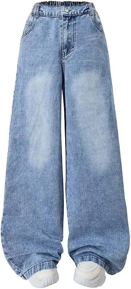 Nivne Tco Tween Girls Wide Leg Jeans High Waisted Baggy Jeans with Pockets, Casual Elastic Wasit Pants for Girls