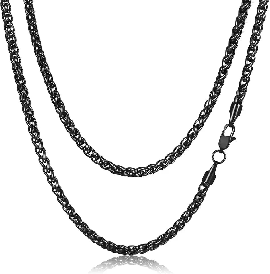 FOSIR Black Stainless Steel Wheat Chain Necklace for Men and Women, 2.5mm/3mm/4mm/5mm Chains for Men, 18-30 Inches