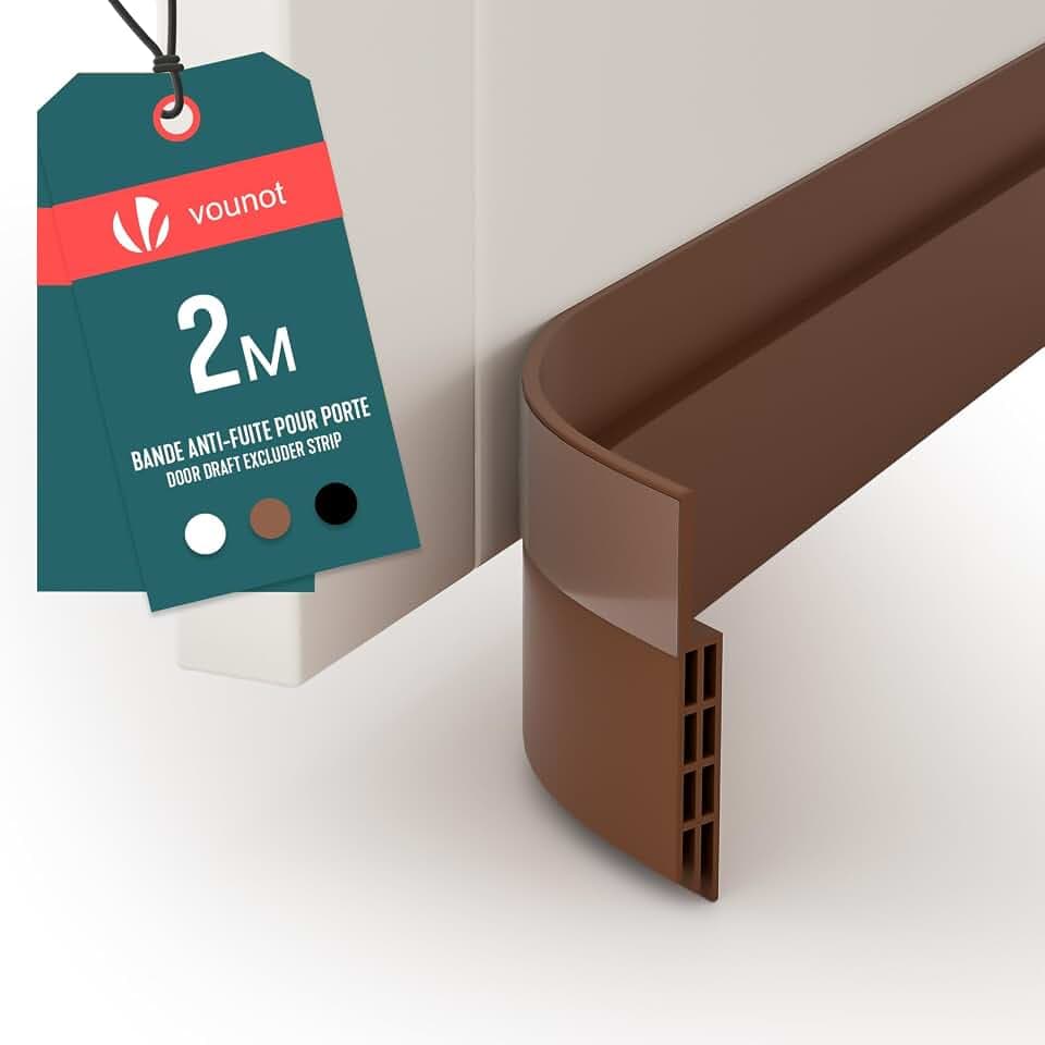VOUNOT® Zugluftstopper für Türen 200cm, Selbstklebende Türdichtung unten, Türbodendichtung Schallschutz & Kälteschutz, zuschneidbar, Braun