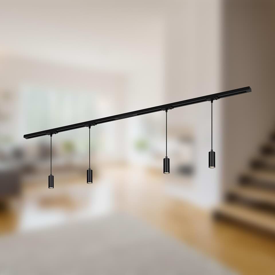 BRILONER - Schienensystem Rail Komplettset, 4x LED Pendel dimmbar, Lampen, Lichtschienensystem Decke, Strahler Schiene, Deckenlampe, Deckenleuchte, Pendellampe, Pendelleuchte, 1,5m, Schwarz