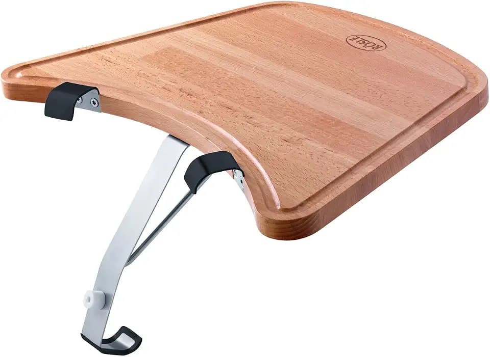 RÖSLE Ablagetisch Kugelgrill, Hochwertiger Buchenholztisch mit Saftrille zum Anhängen an den RÖSLE Kohlegrill No.1 F50 AIR/F60 AIR/G60 Braun