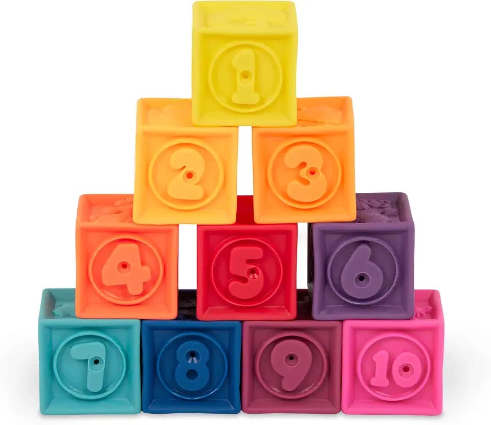 B. toys, One Two Squeeze Soft Building Blocks, 10 Pack, Blocks - 1, Baby