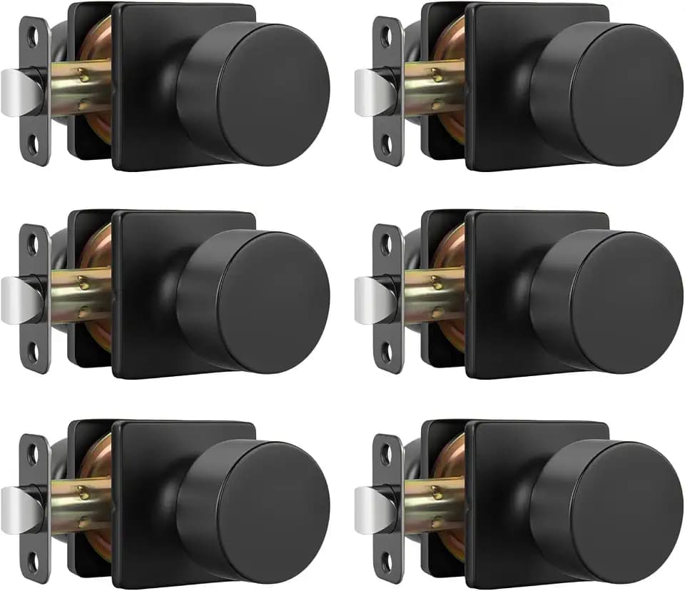Goldenwarm Matte Black Closet Door Knobs, Passage Door Knob Hallway, Black Door Knobs Interior No Lock 6 Pack