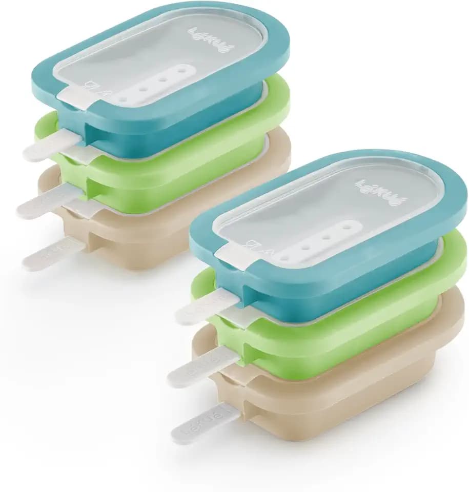 Lékué Set of 6 Mediterranean Stackable Popsicle Molds + Sticks & Lids | Homemade Freezer Ice Pops & Frozen Snacks | Flexible Platinum Silicone for Easy Fill & Unmold | Reusable & Dishwasher Safe