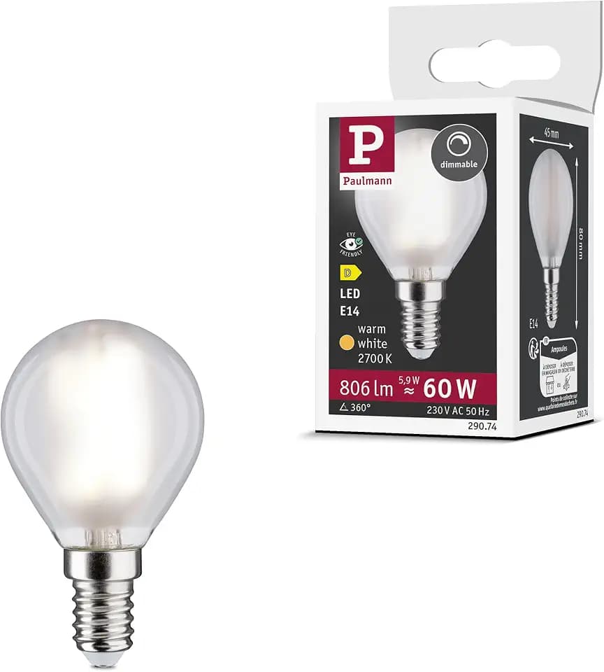 Paulmann 29074 Filament 230V LED Tropfen E14 230V 5,9W 806lm dimmbar 45mm Matt Glas 2700K - Warmweiß