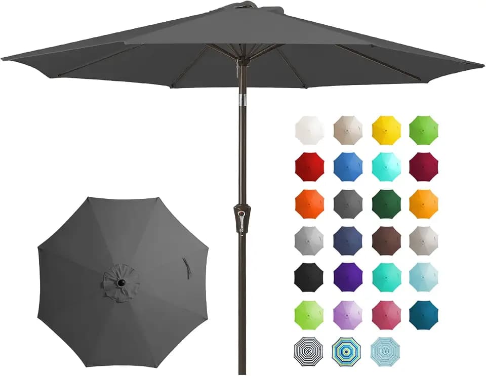 JEAREY 9FT Outdoor Patio Umbrella, Market Umbrella, Dark Gray