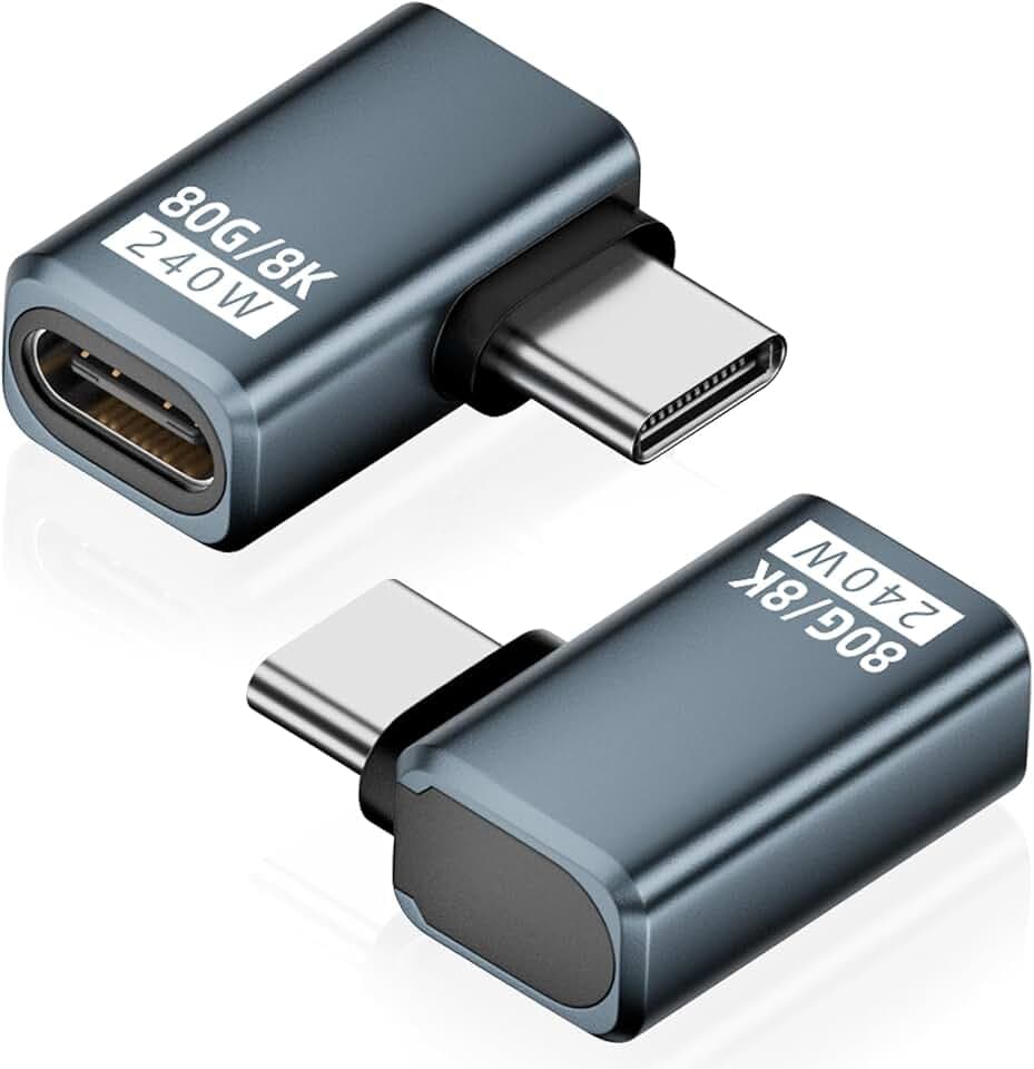 AreMe 80Gbps USB-C 90 Degree Adapter 2 Pack, Grey