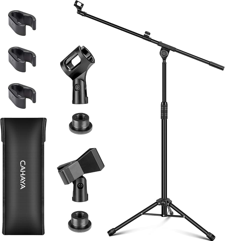 CAHAYA 2 in 1 Dual-Use Mikrofonständer boden Mikrofonstativ mit drei Mikrofonkabelclips für Gesang, Bühne, Konferenz und Vortrag, erweiterter Mikrofonständer CY0311