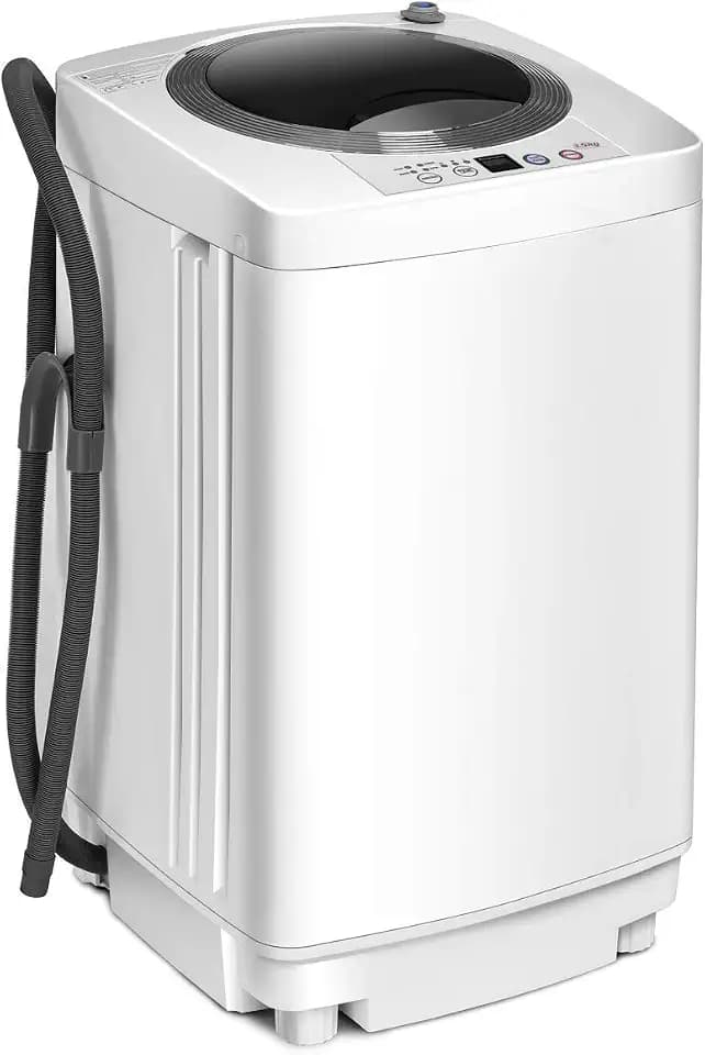 FANTASK Waschmaschine Vollautomat 3,5KG, Miniwaschmaschine mit Schleuder, 6 Programme, 240W Toplader Waschvollautomat mit Pumpe für Appartement, Wohnmobil & Camping