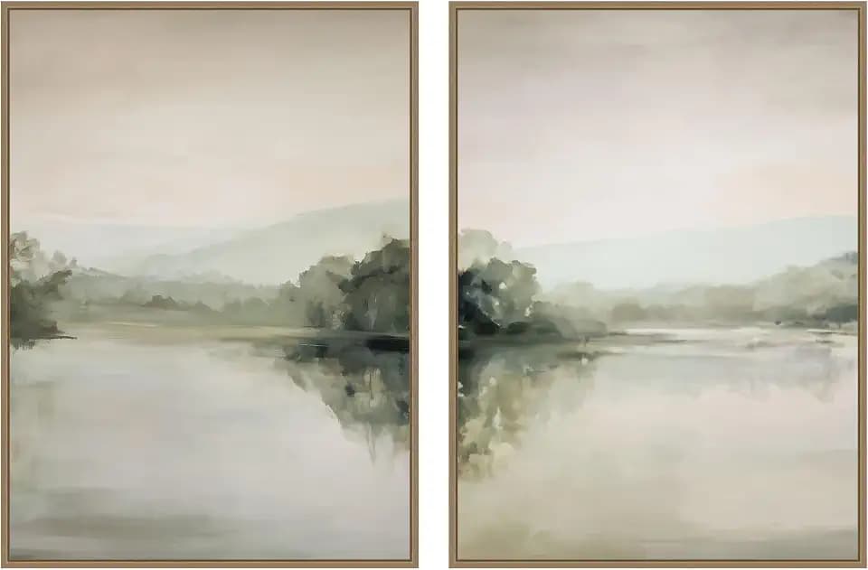 Kate and Laurel Serenity 2 Piece Framed Canvas Wall Art Set by Amy Lighthall, Sylvie Dark Gold Modern Contemporary, Landscape Art for Wall Decor
