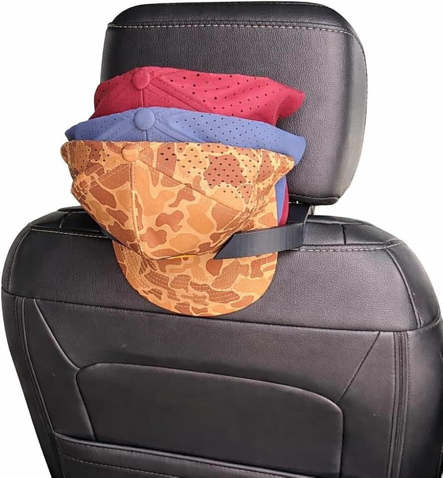 CabCap Headrest Hat Holder for Trucks and Cars — Patent Pending — Universal Baseball Cap Rack, Mounts Behind Seat Headrest, Holds Up to 5 Hats, No Tools Required