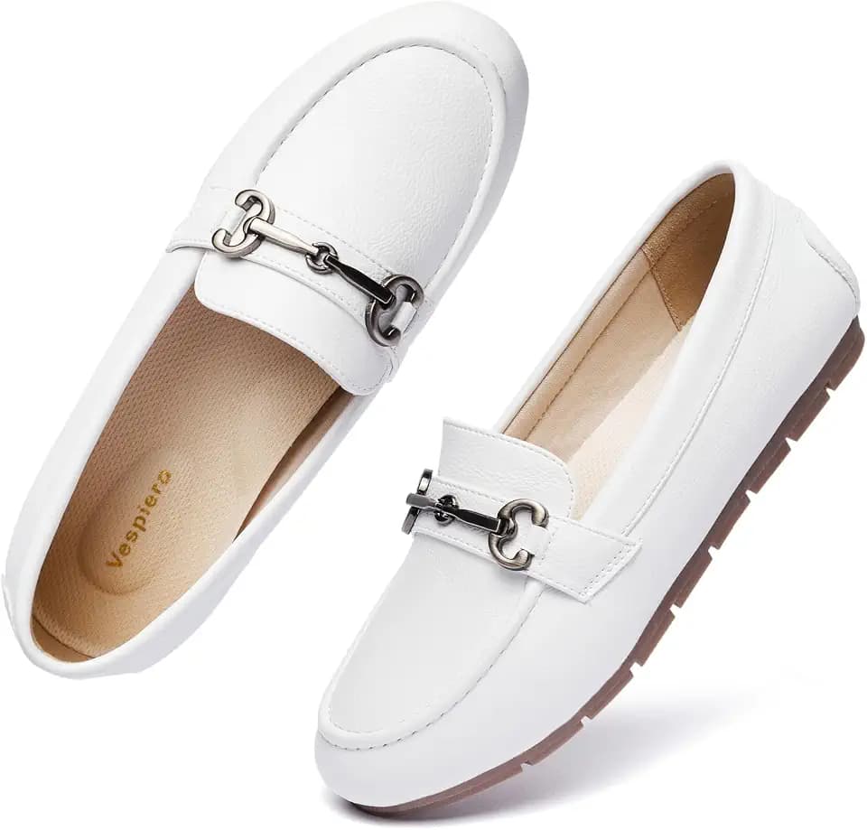 Vespiero Women's Loafers Comfortable Dressy Slip on Flats Penny Loafers for Women Office Work Walking Shoes with Buckles