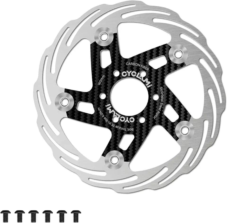 180mm Floating Bike Disc Brake Rotor with 6 Bolts, Carbon Fiber Bicycle Disc Brakes Rotors for Road Bike/Mountain Bike MTB/Ebike/BMX