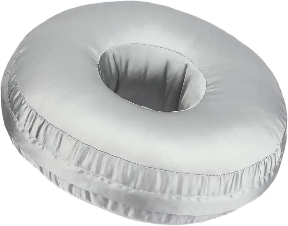 Washable Silky Satin Ear Piercing Pillow with Removable Pillowcase Smooth Cooling Donut Pillows Hole for Ear Pain Relief CNH Sleeping Pressure Sore Side Sleepers Ear Guard Protector, Silver Gray