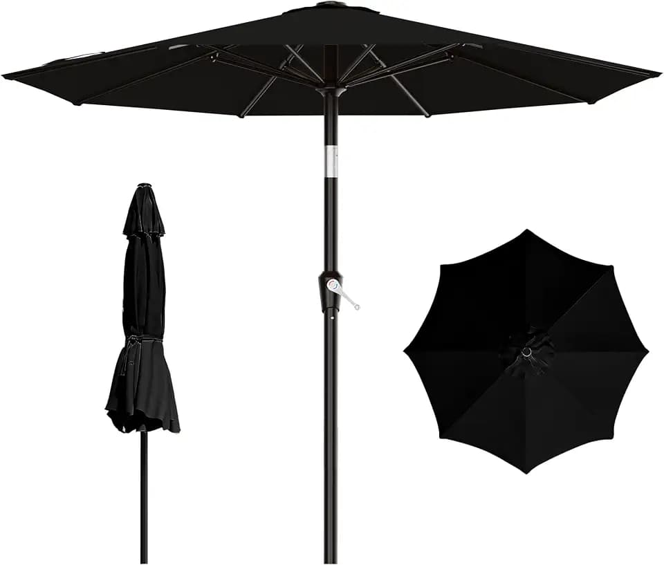 AreShark 9FT Outdoor Patio Umbrella with Tilt and Crank, Black