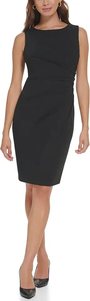 Calvin Klein Womens Sleeveless Starburst Ruched Crepe Mini Sheath Dress