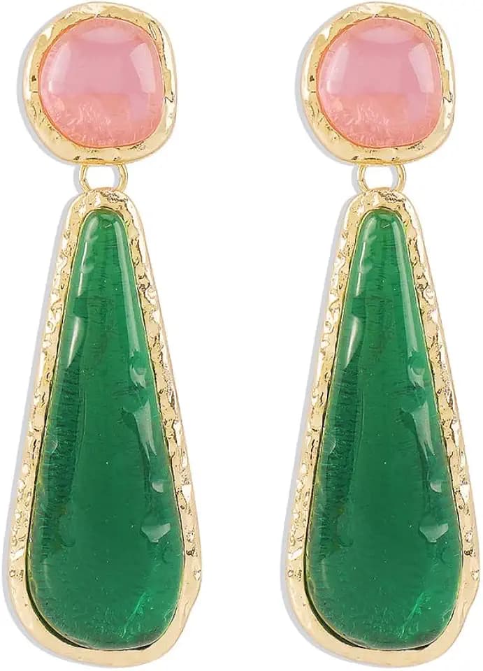 Long Teardrop Dangle Earrings for Women Girls Gold Plated Exggerated Boho Resin Irregular Geometric Lightweight Triangle Xmas Statement Drop Dangling Studs Fashion Chic Vintage Baroque Holiday Party Jewelry