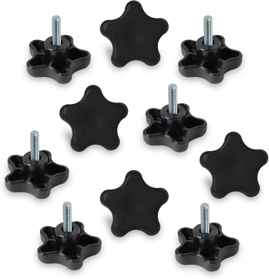 POWERTEC 10 Pack 5/16"-18 5 Star Knobs with 1" Threaded Stud, Thumb Screw Knobs with bolts for Lawn Mower, Umbrella Base, Woodworking Tools & Jigs, Clamps (QNB3007-P2)