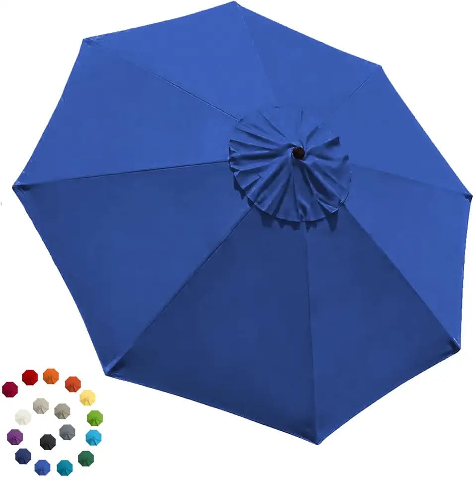 EliteShade USA 9FT Patio Umbrella Replacement Covers 8 Ribs Market Umbrella Canopy Cover (CANOPY ONLY) (Blue)
