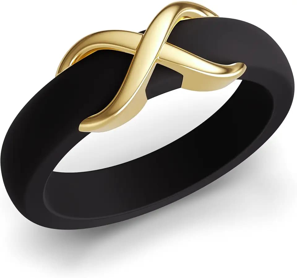 ThunderFit Silicone Rings Wedding Bands for Women with Infinity Accent, 6.7mm Wide, 3.4mm Thick, Women's Rubber Engagement Bands, Variety Multipack 1-3