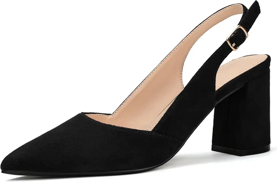 IDIFU Women's Slingback Heels Closed Pointed Toe High Chunky Block Pumps