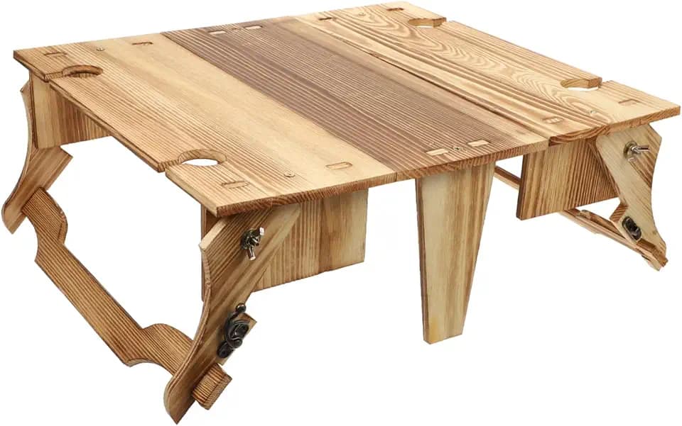 ORFOFE Folding Picnic Basket Table Wooden Outdoor Picnic Table with Storage Basket Portable Foldable Table for Camping Patio and Backyard Gatherings