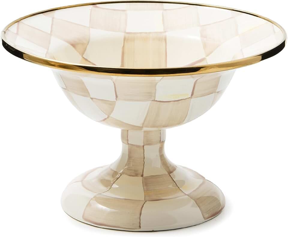 MACKENZIE-CHILDS Enamel Compote, Small, Brown-and-White Mocha Check