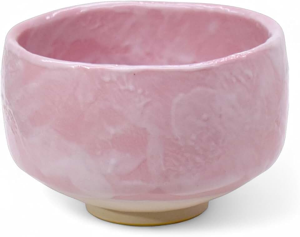Handmade Ceramic Matcha Tea Bowl Authentic Japanese Tea Ceremony Pottery, Mino Ware Made in Japan, Pink Shino