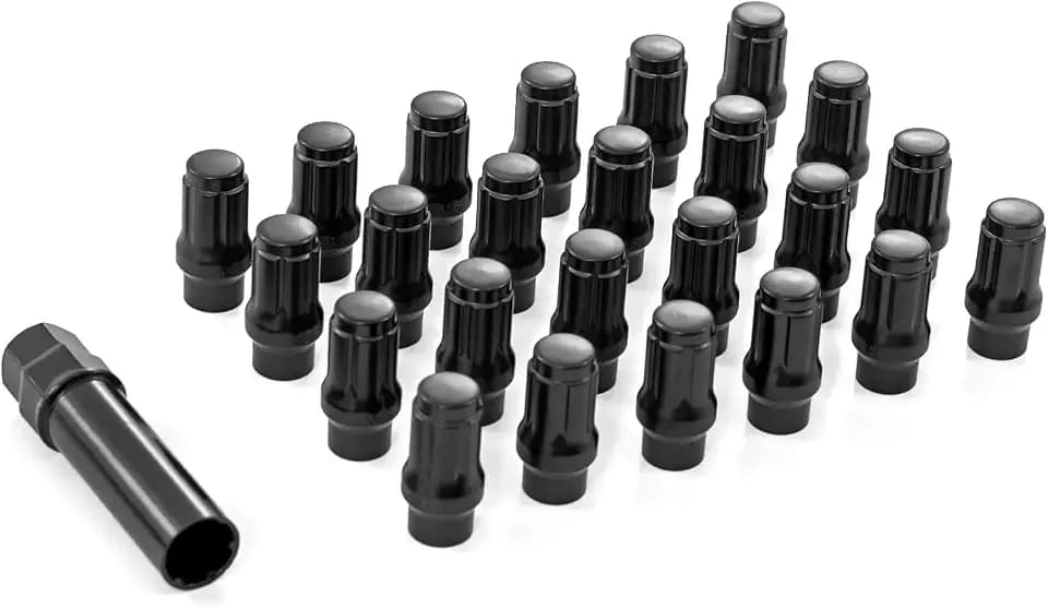 Rough Country 24-Piece Black Lug Nut Set - M12x1.5, Closed End, Extended Thread, Fits Most Aftermarket Wheels