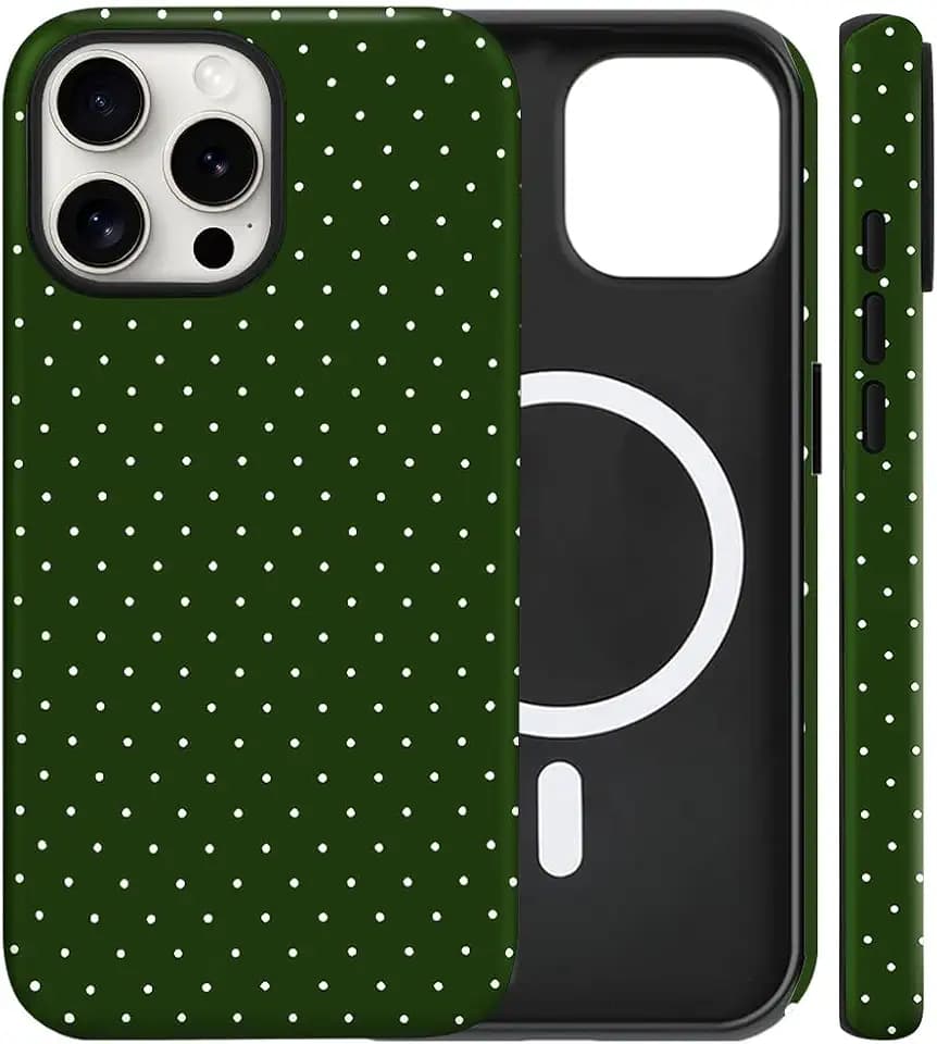 Magnetic for iPhone 16 Pro Max Case Cute Polka Dot Phone Case, Green