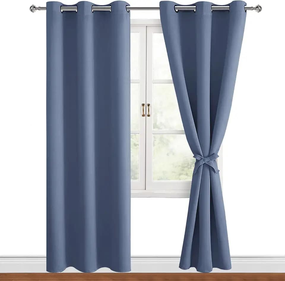 Hiasan Blackout Curtains for Bedroom, 42 x 84 Inch Long Blue Haze 2 Panels