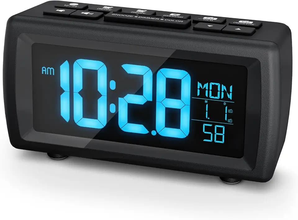 Digitaler Radiowecker, Wecker Radio mit 7-farbige Ziffernanzeige, Einstellbarer Helligkeit und Weckton, Für Tiefschläfer, Sleep Timer & Schlummerfunktion (Schwarz)