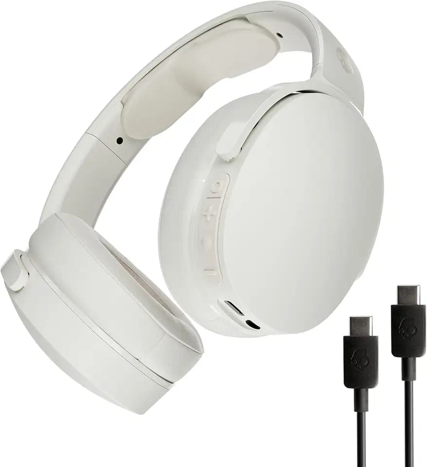 Skullcandy Hesh Evo Wireless Over-Ear Bluetooth Headphones with Extra USB-C Charging Cable, Noise Isolating, 36 Hours Battery, Foldable Lightweight Design, Microphone for iPhone Android - Bone