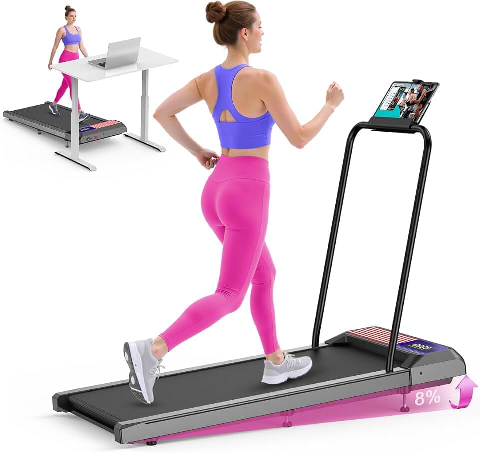 HCOIW Walking Pad Treadmill with Incline - Portable Under Desk Treadmill with Handlebar, 2.5HP Low-Noise Motor, 2-in-1 Treadmill for Home Office, LED Display with Remote Control