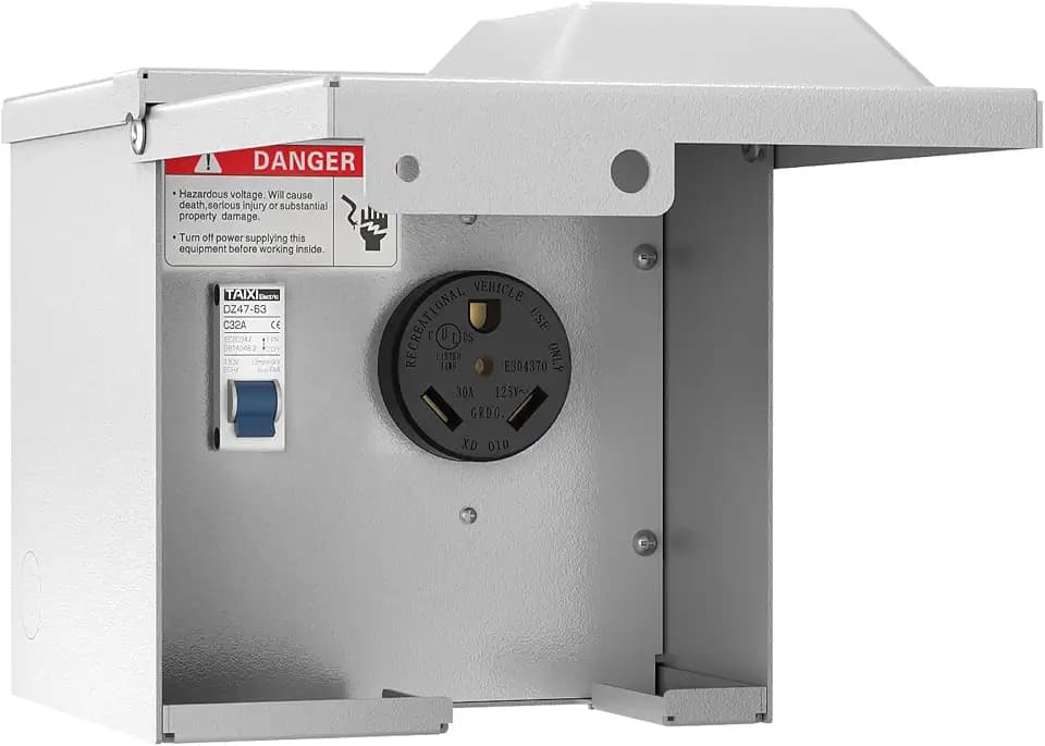 125 Volt RV Power Outlet Box,30 Amp RV Outlet Box with Breaker