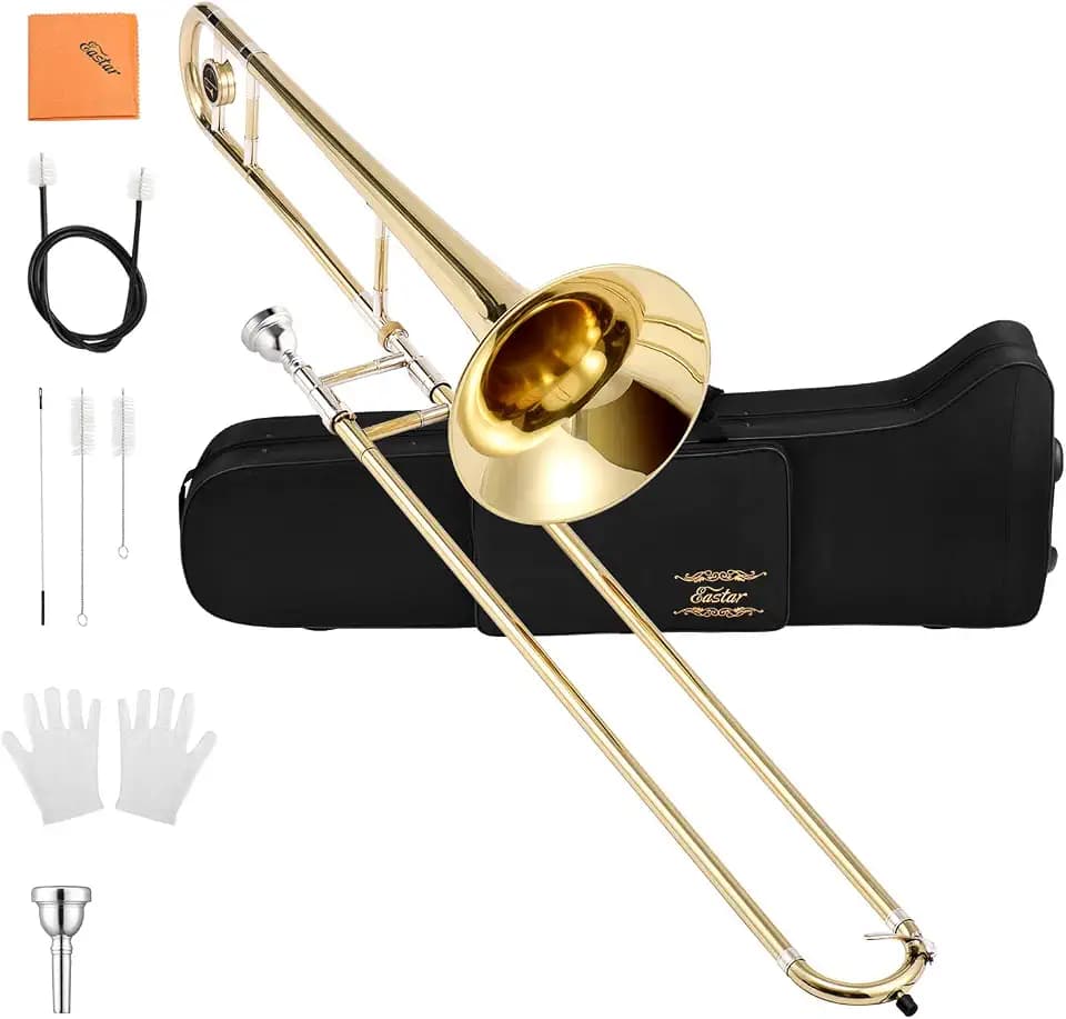 Eastar Bb Tenor Slide Trombone Beginner Student, Golden Brass Kit, ETB-330