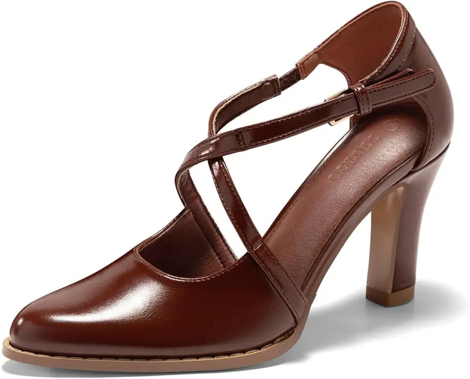Coutgo Women's Pointed Toe Chunky High Heel Pumps