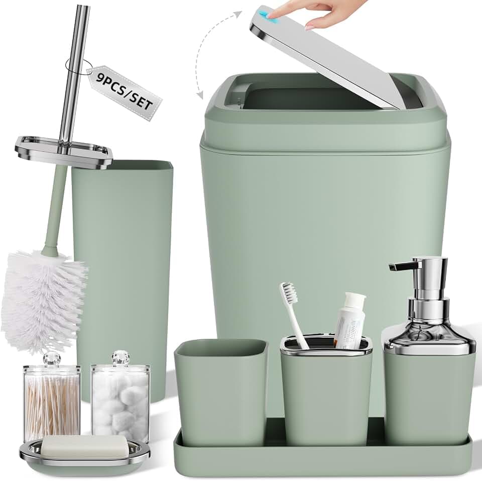 XLHOMO Sage Green Bathroom Set, Bathroom Accessory Set, Green Bathroom Set