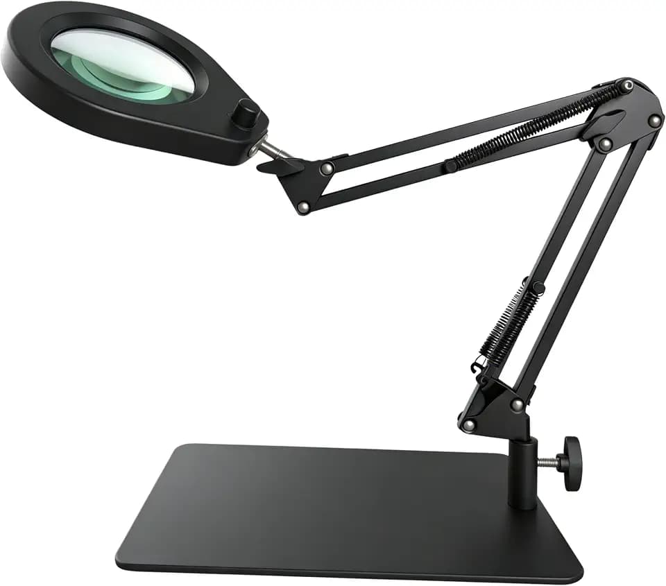 LED Lupenleuchte mit Standfuß & Klemme, 5 Dioptrien Glaslinse