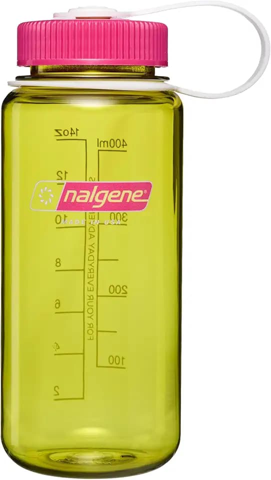 Nalgene 16 oz Wide Mouth Water Bottle, Thrill & Motion, Endive w/Fuschia Purple
