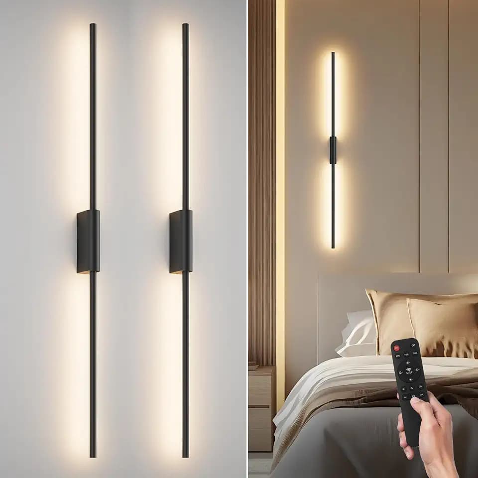 2 Stück LED Innen-Wandleuchte mit Akku Schwarz, 9W, 100cm | Dimmbare 3000K-6000K, Touch Control Wandlampe, Fernbedienung mit Timer & Schalter, für Wohnzimmer, Schlafzimmer und Flur