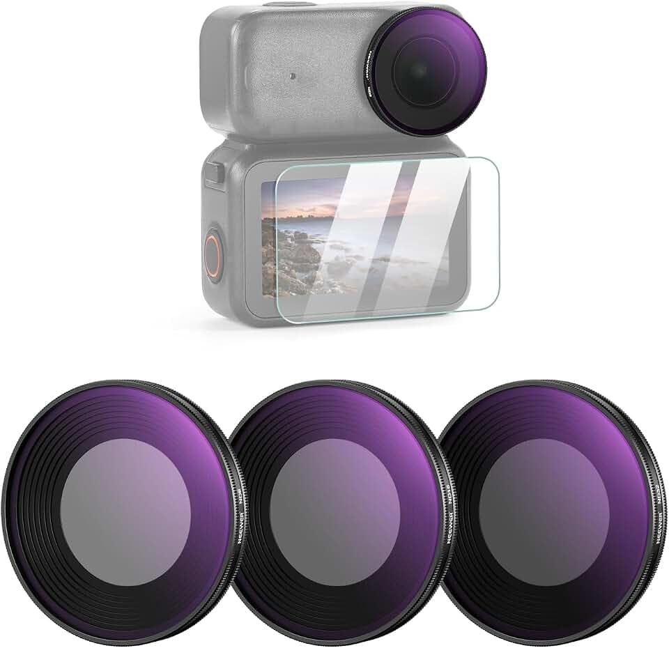 NEEWER ND Filter Set Kompatibel mit DJI Osmo Nano (ND8/16/32), 3er Pack, aufschraubbarer Graufilter für Action Cam Objektiv, mehrfach beschichtetes optisches Glas, Fotografie Zubehör mit Displayschutz